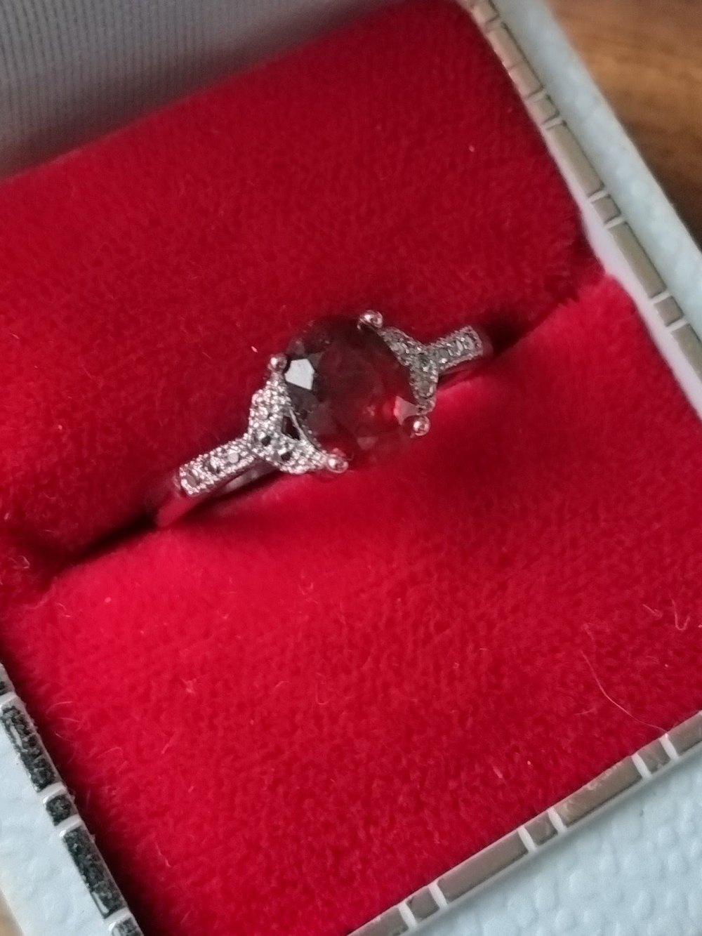Sterling Silver Red Garnet Ring with Pavé Accents